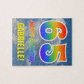 Rainbow Look "65" & "HAPPY BIRTHDAY", Cloudy Sky Puzzle (Horizontal)