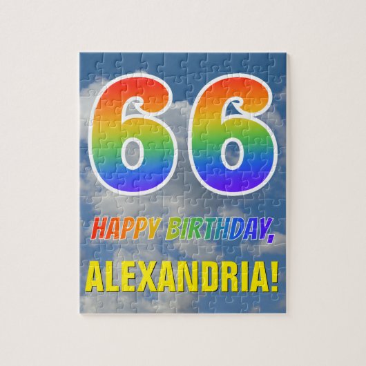 Rainbow Look "66" & "HAPPY BIRTHDAY", Cloudy Sky Puzzle (Vertikal)