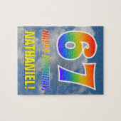 Rainbow Look "67" & "HAPPY BIRTHDAY", Cloudy Sky Puzzle (Horizontal)