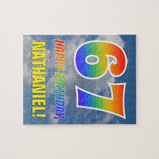 Rainbow Look "67" & "HAPPY BIRTHDAY", Cloudy Sky Puzzle (Horizontal)