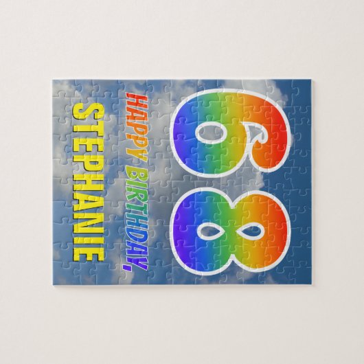 Rainbow Look "68" & "HAPPY BIRTHDAY", Cloudy Sky Puzzle (Horizontal)