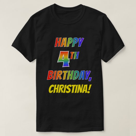 Rainbow Look GLÜCKLICH 4. GEBURTSTAG + Individuell T-Shirt (Design vorne)