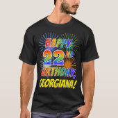 Rainbow Look HAPPY 22. GEBURTSTAG; Feuerwerk + Nam T-Shirt (Vorderseite)