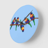 Rainbow-Lorikees auf einem Zweig Runde Wanduhr (Winkel)