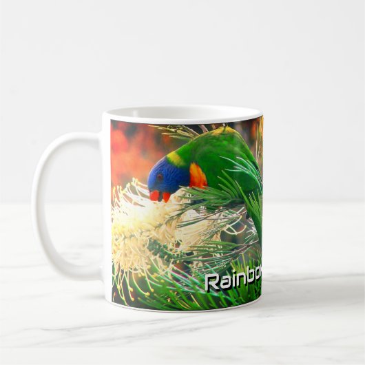 Rainbow Lorikeet Floral Nature Foto Kaffeetasse (Links)