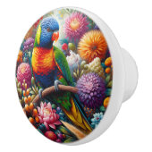 Rainbow Lorikeet Parrot mit bunten Blume Keramikknauf (Rechts)