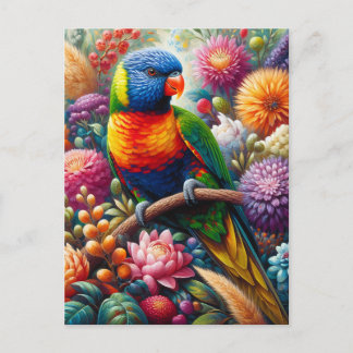 Rainbow Lorikeet Parrot mit bunten Blume Postkarte