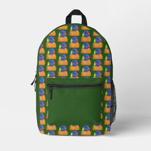 Rainbow Lorikeet Parrot Pattern auf Green Bedruckter Rucksack (Vorderseite)