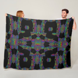 Rainbow Lotus in Black 1 Fleece Blankon