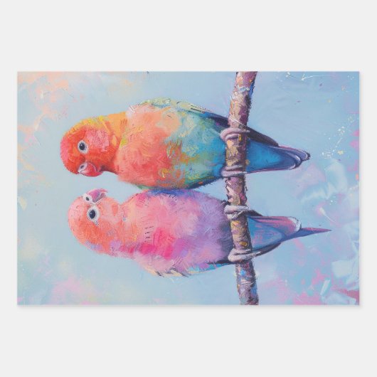 Rainbow Love Birds Decoupage Geschenkpapier Set (Vorderseite)