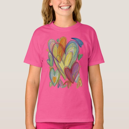 Rainbow Love Hearts Art Custom T - Shirt (Vorderseite)