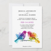 🌈 🐦 Rainbow Lovebirds Hochzeit Einladung (Vorderseite)