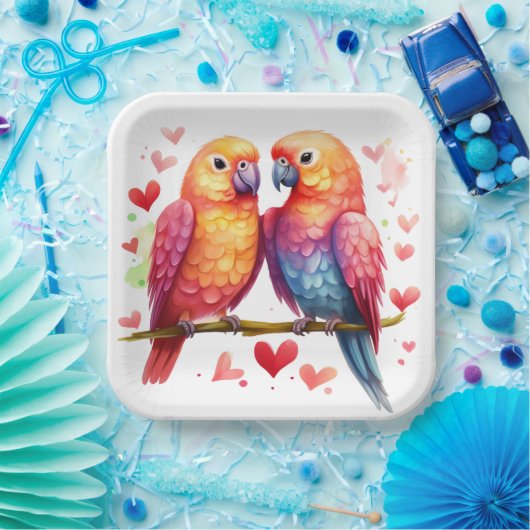 Rainbow Lovebirds Pappteller (Party)