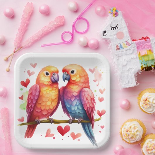 Rainbow Lovebirds Pappteller (Party)