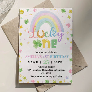 Rainbow Lucky Einladung zum ersten Geburtstag