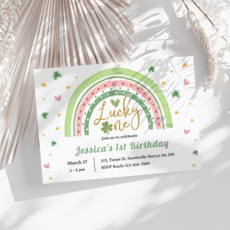 Rainbow Lucky Eins Geburtstag Einladung