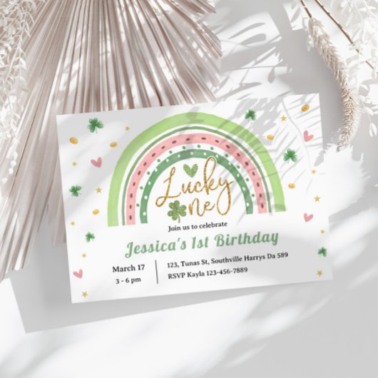 Rainbow Lucky Eins Geburtstag Einladung