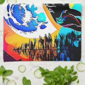Rainbow Lunar Wolf Howl Art Geschirrtuch (Gefaltet)