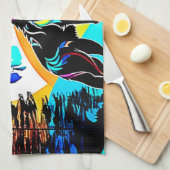 Rainbow Lunar Wolf Howl Art Geschirrtuch (Viertel Falte)