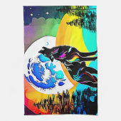 Rainbow Lunar Wolf Howl Art Geschirrtuch (Vertikal)