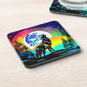 Rainbow Lunar Wolf Howl Art Getränkeuntersetzer (Linke Seite)