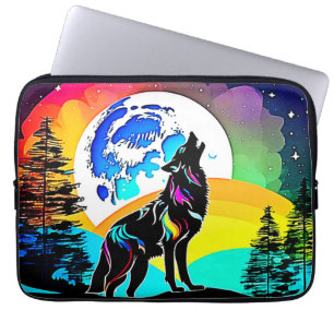 Rainbow Lunar Wolf Howl Art Laptopschutzhülle