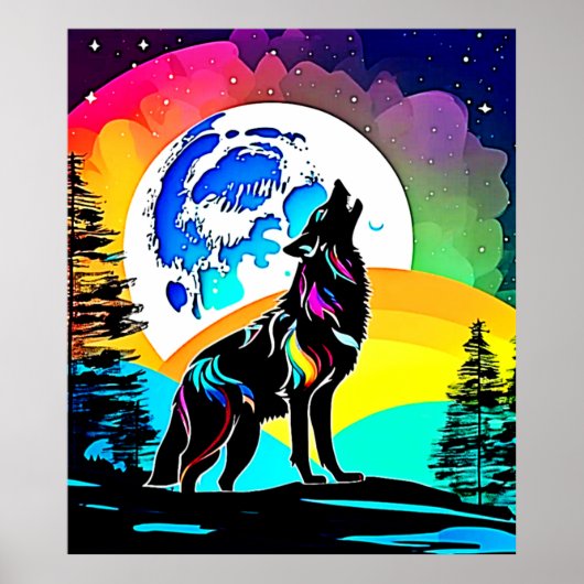 Rainbow Lunar Wolf Howl Art Poster (Vorne)