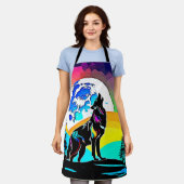 Rainbow Lunar Wolf Howl Art Schürze (Getragen)