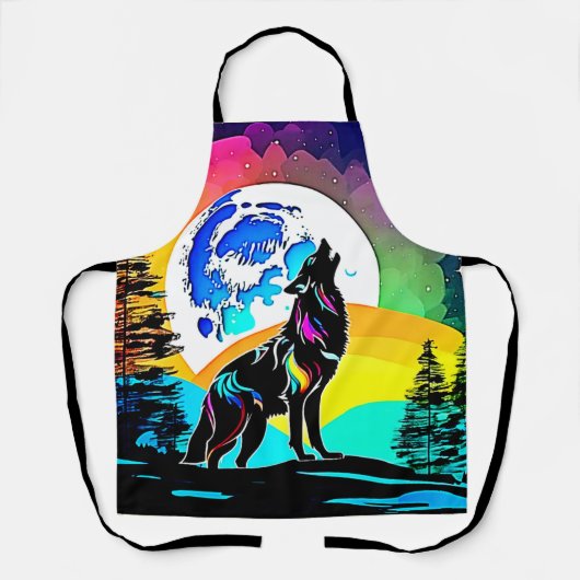 Rainbow Lunar Wolf Howl Art Schürze (Vorderseite)