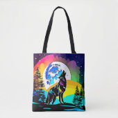 Rainbow Lunar Wolf Howl Art Tasche (Vorderseite)