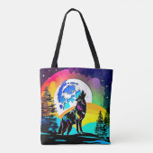 Rainbow Lunar Wolf Howl Art Tasche (Rückseite)