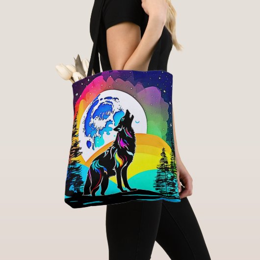 Rainbow Lunar Wolf Howl Art Tasche (Von Nahem)