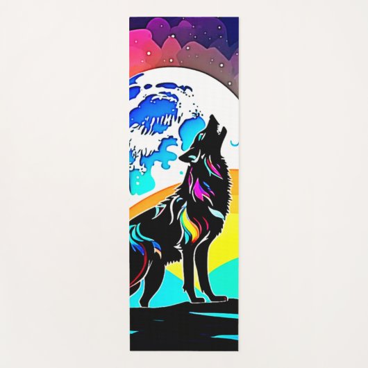 Rainbow Lunar Wolf Howl Art Yogamatte (Vorderseite)