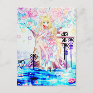 Rainbow Magical Fox Fairy Blume Fantasy Art Postkarte