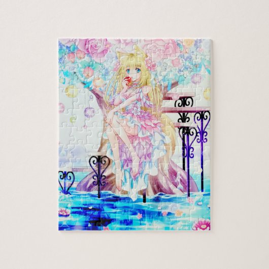 Rainbow Magical Fox Fairy Blume Fantasy Art Puzzle (Vertikal)