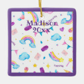 Rainbow Magical Lila Personalize Name Year Girl Keramikornament (Vorderseite)