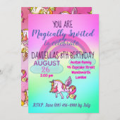 Rainbow Magical Unicorn Party Happy Birthday Einladung (Vorne/Hinten)