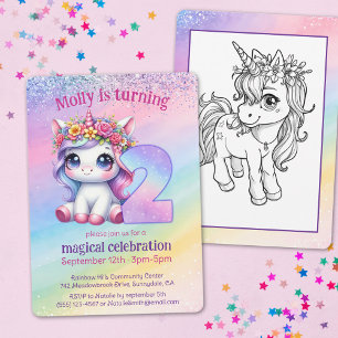 Rainbow magisches Unicorn zum 2. Geburtstag Einladung