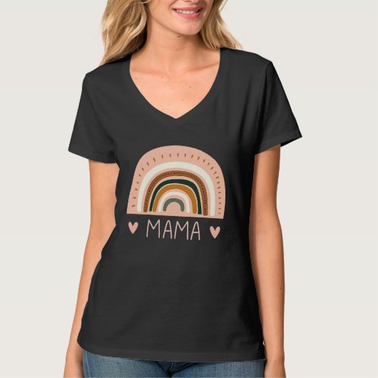 Rainbow Mama V Neck  Boho Style Teacher for Mom T-Shirt (Vorderseite)