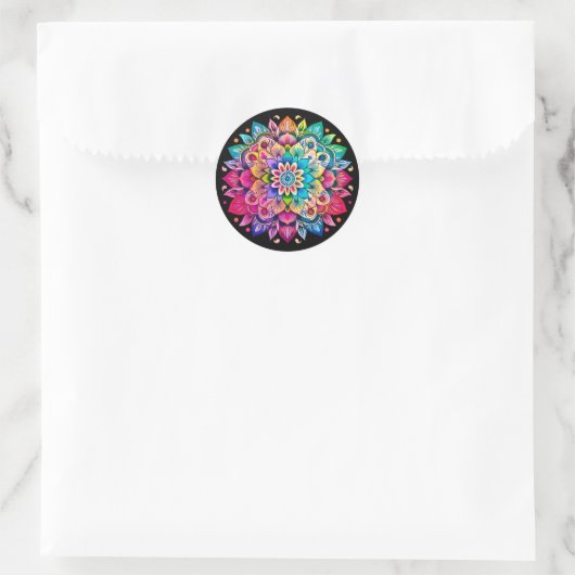 Rainbow Mandala / Blume Design Runder Aufkleber (Tasche)