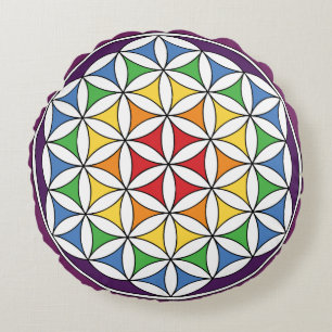 Rainbow Mandala Blume of Life Rundes Kissen