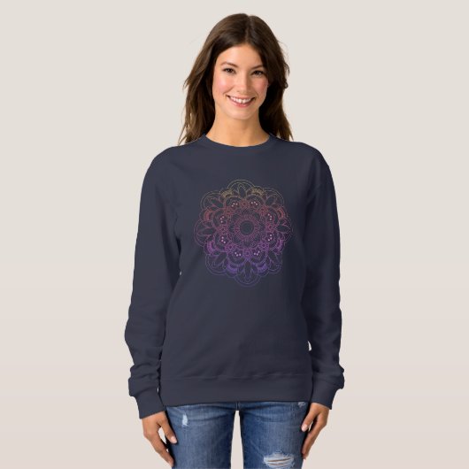 Rainbow Mandala dunkelblaues Sweatshirt (Vorne ganz)