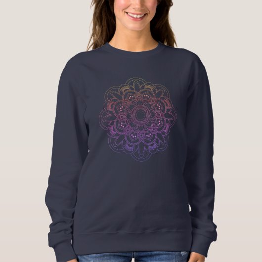 Rainbow Mandala dunkelblaues Sweatshirt (Vorderseite)