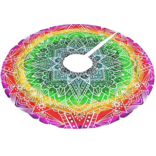 Rainbow Mandala farbenfrohe Weihnachten Polyester Weihnachtsbaumdecke (Schrägansicht)