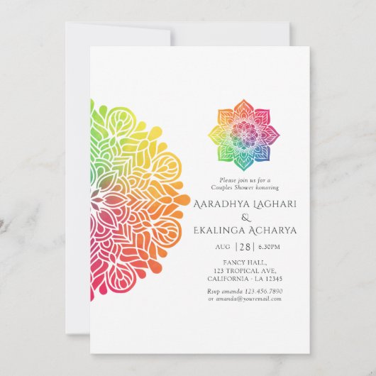 Rainbow Mandala Indian Couples Dusche Einladung (Vorderseite)