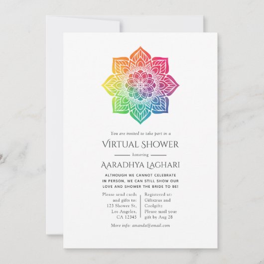 Rainbow Mandala Indian Virtual Shower Einladung (Vorderseite)