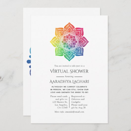 Rainbow Mandala Indian Virtual Shower Einladung (Vorne/Hinten)