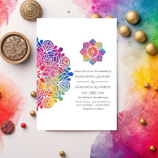Rainbow Mandala Indian Wedding Einladung