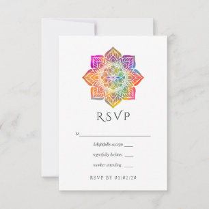 Rainbow Mandala Indian Wedding RSVP Karte