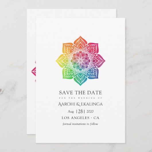 Rainbow Mandala Indian Wedding Save The Date (Vorne/Hinten)
